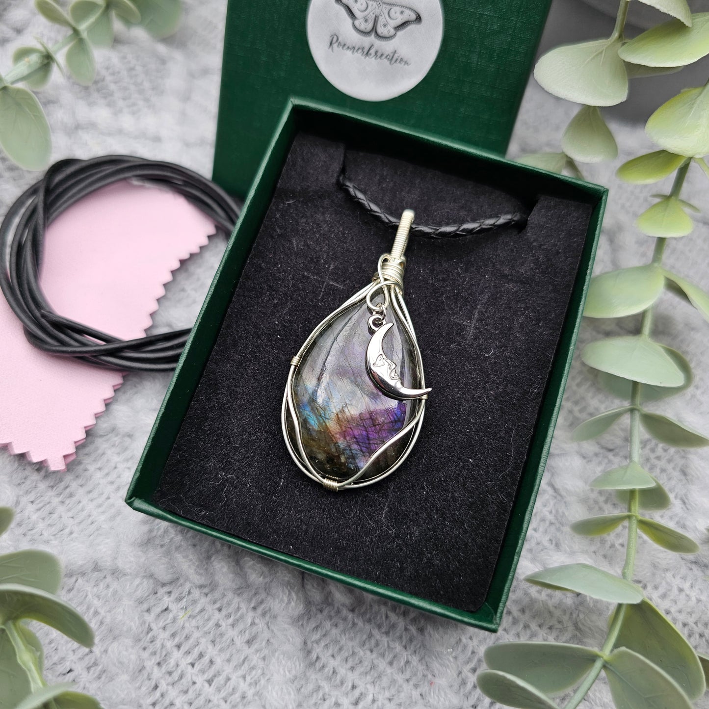 Labradorit & Mond Anhänger | Schmuckdraht | Edelstein Halskette