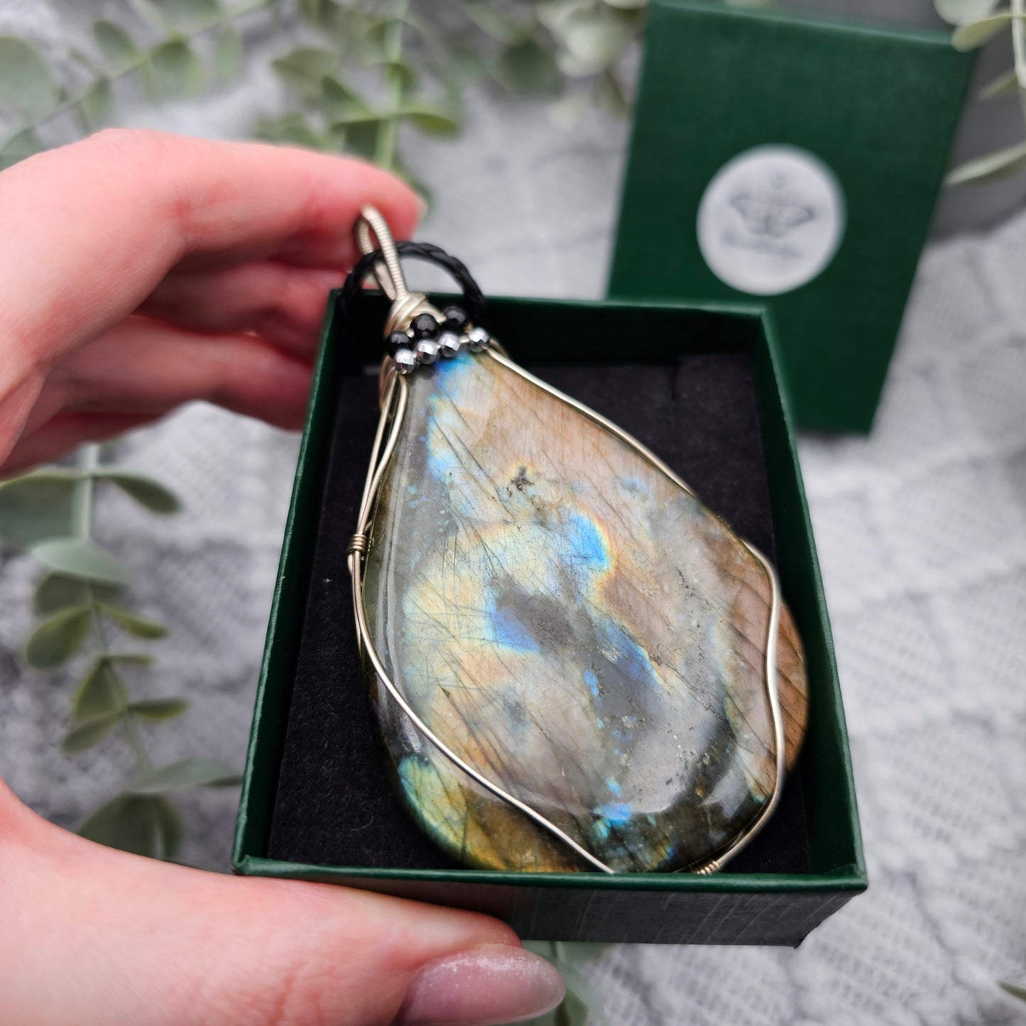 Labradorit mit Onyx & Pyrit Statement Anhänger | 925er Silber | Edelstein Halskette