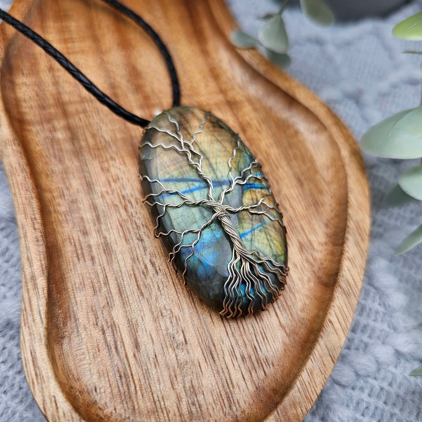 Labradorit Lebensbaum Anhänger | 925er Silber | Edelstein Halskette
