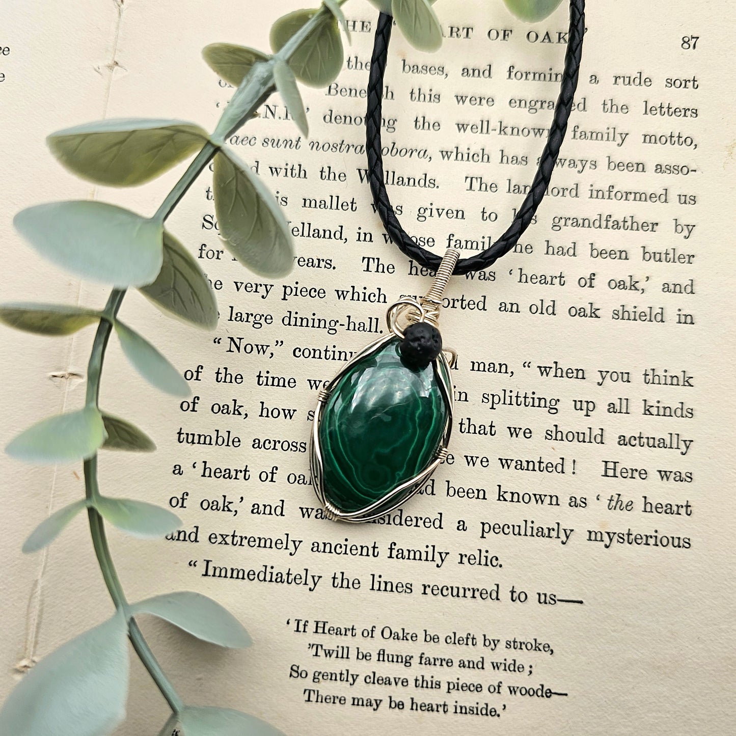 Malachite & Lava Pendant | 925 Silver | Gemstone Necklace
