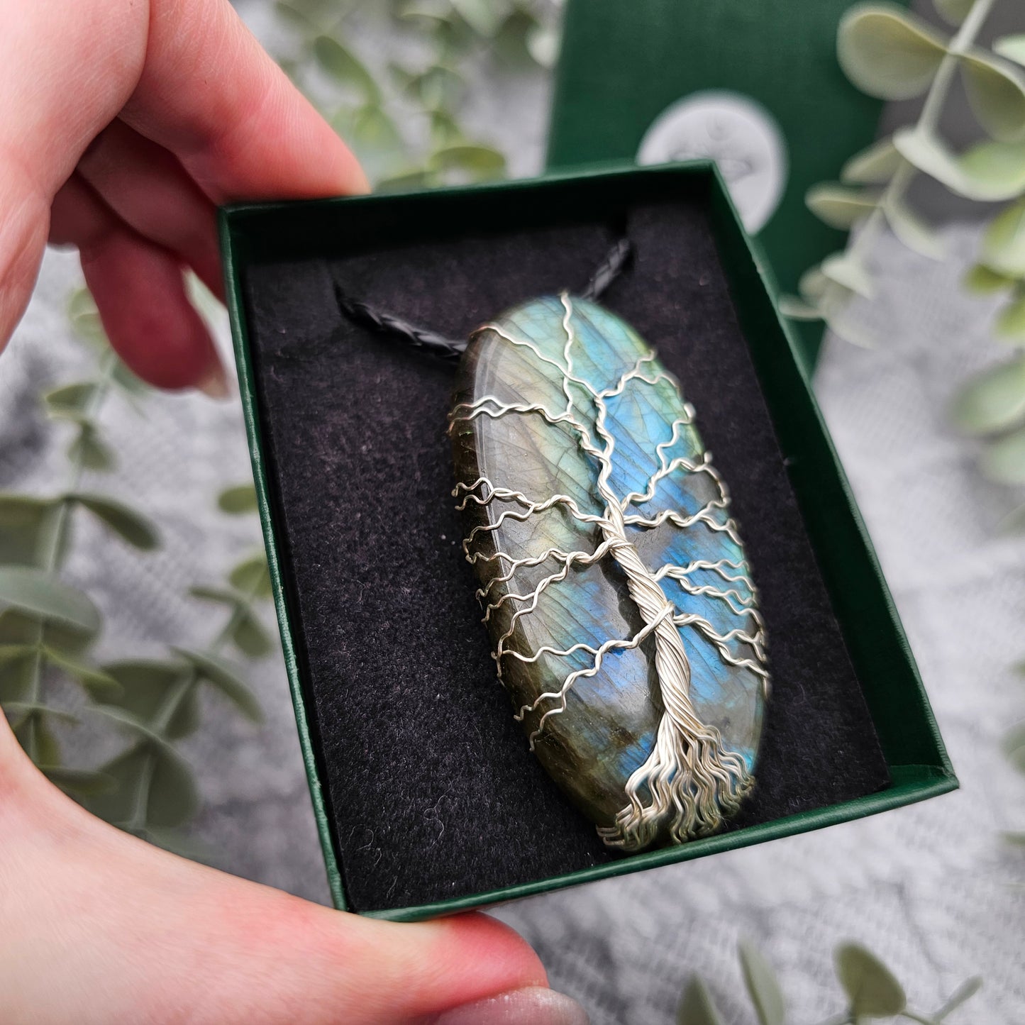 Labradorit Lebensbaum Anhänger | Schmuckdraht | Edelstein Halskette