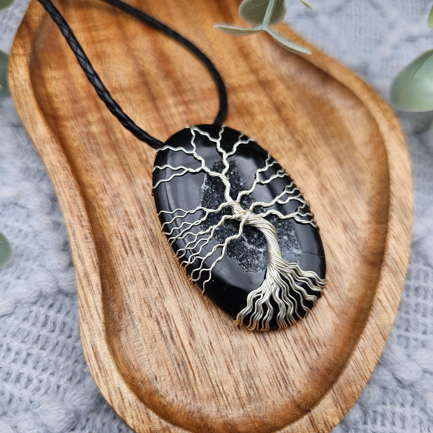 Achat kristallisiert Lebensbaum Anhänger | Schmuckdraht | Edelstein Halskette