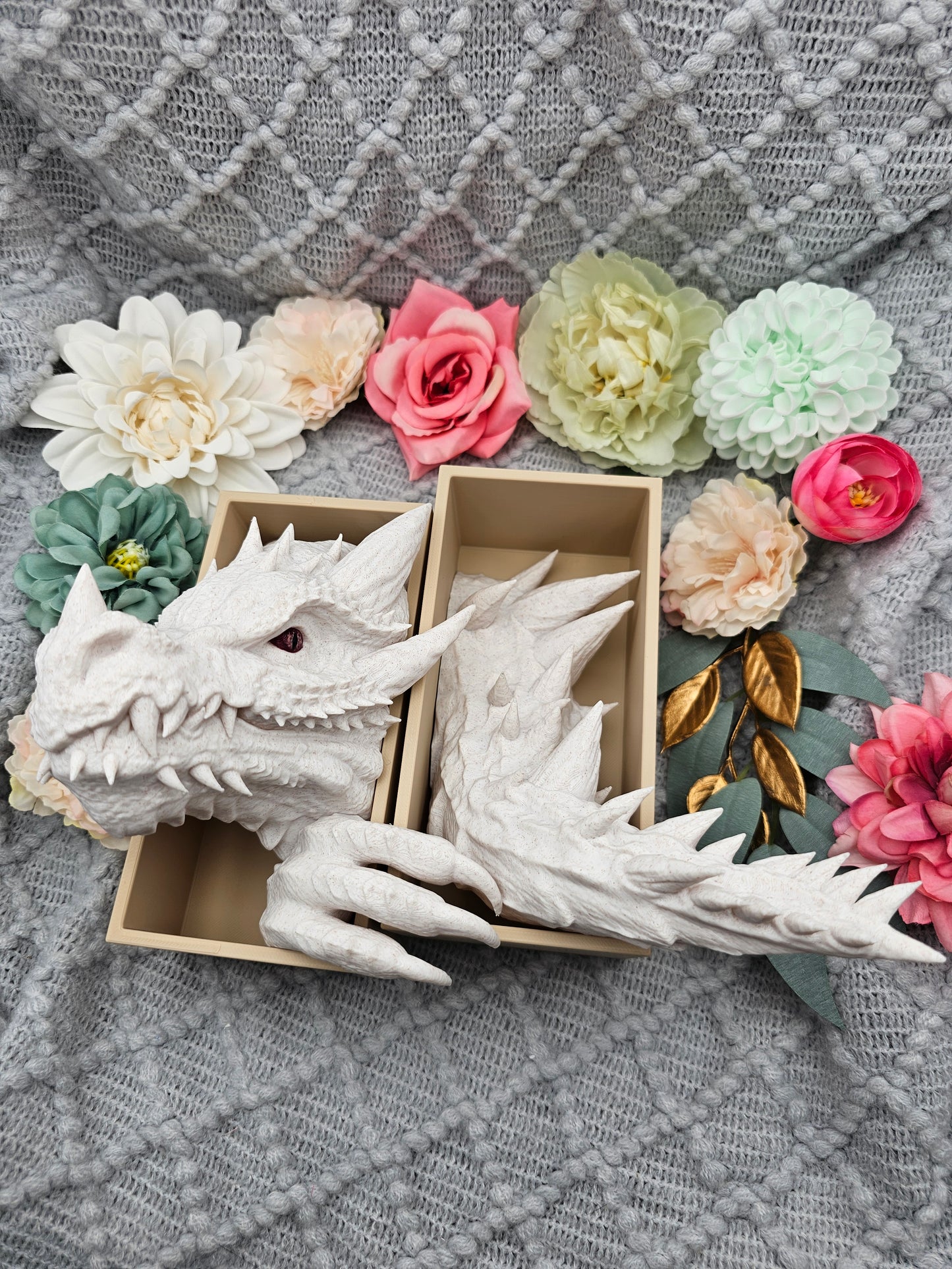 Book Nook Set Dragon Marble Small | 3D Print | Bookend | Bookshelf Decoration