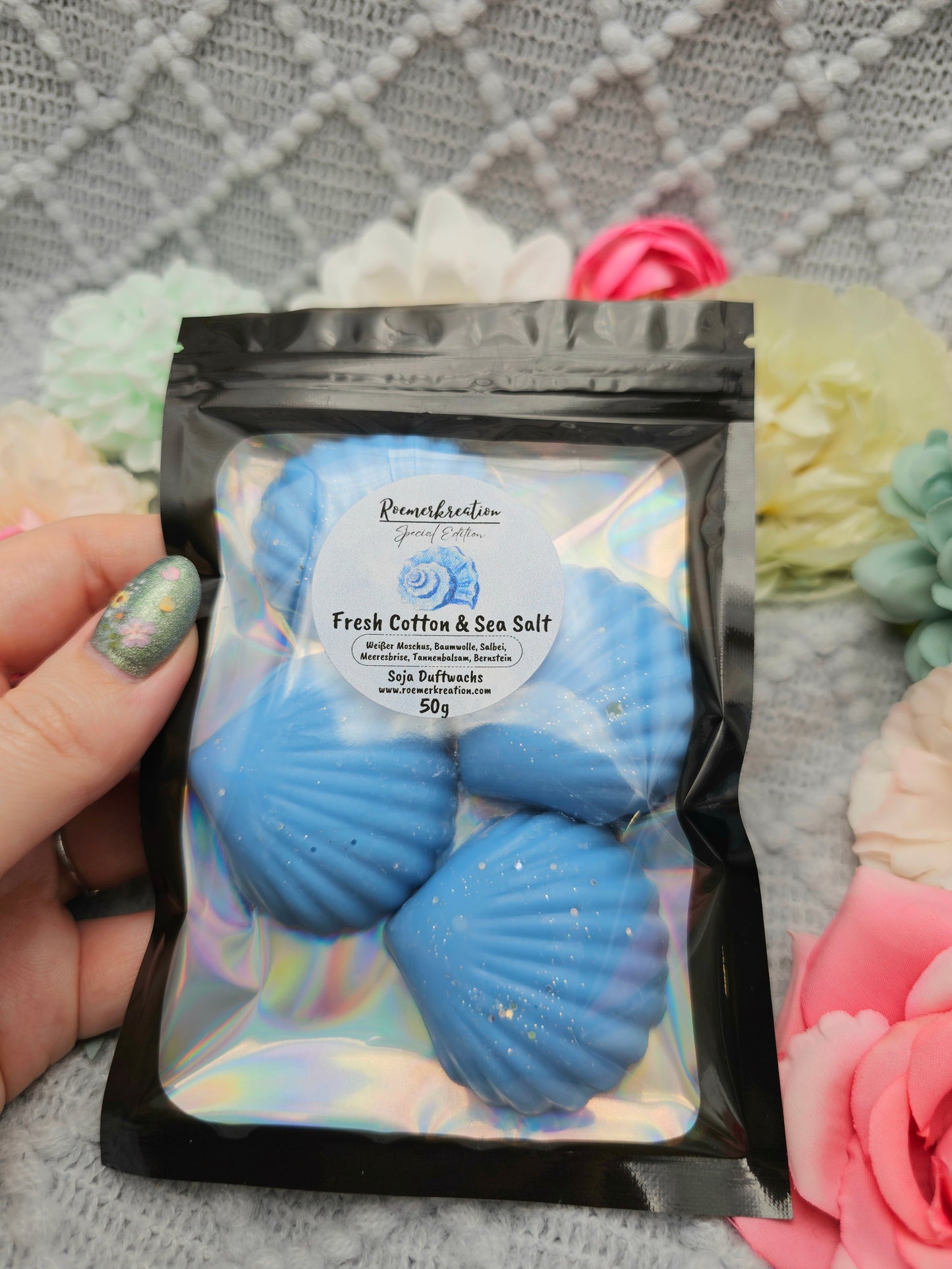 Muscheln 50 g | Fresh Cotton & Sea Salt | Duftwachs