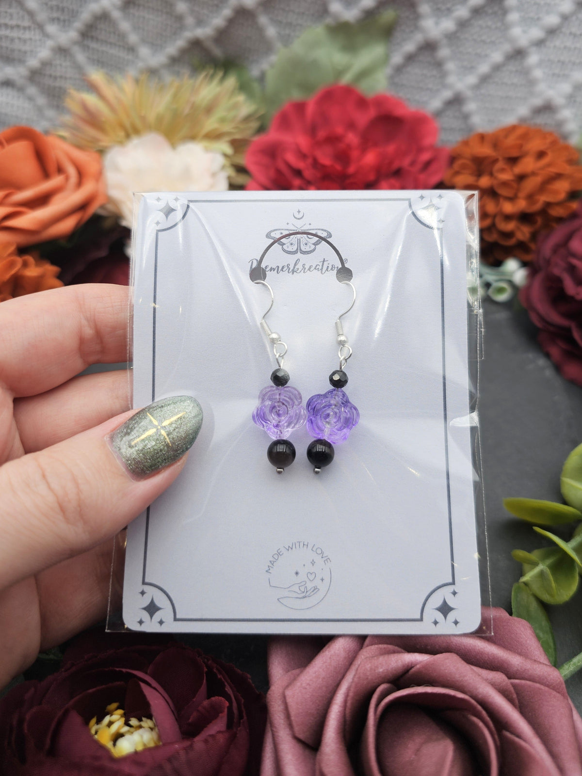 Ohrringe Rosen | Onyx & Spinell | Edelstahl