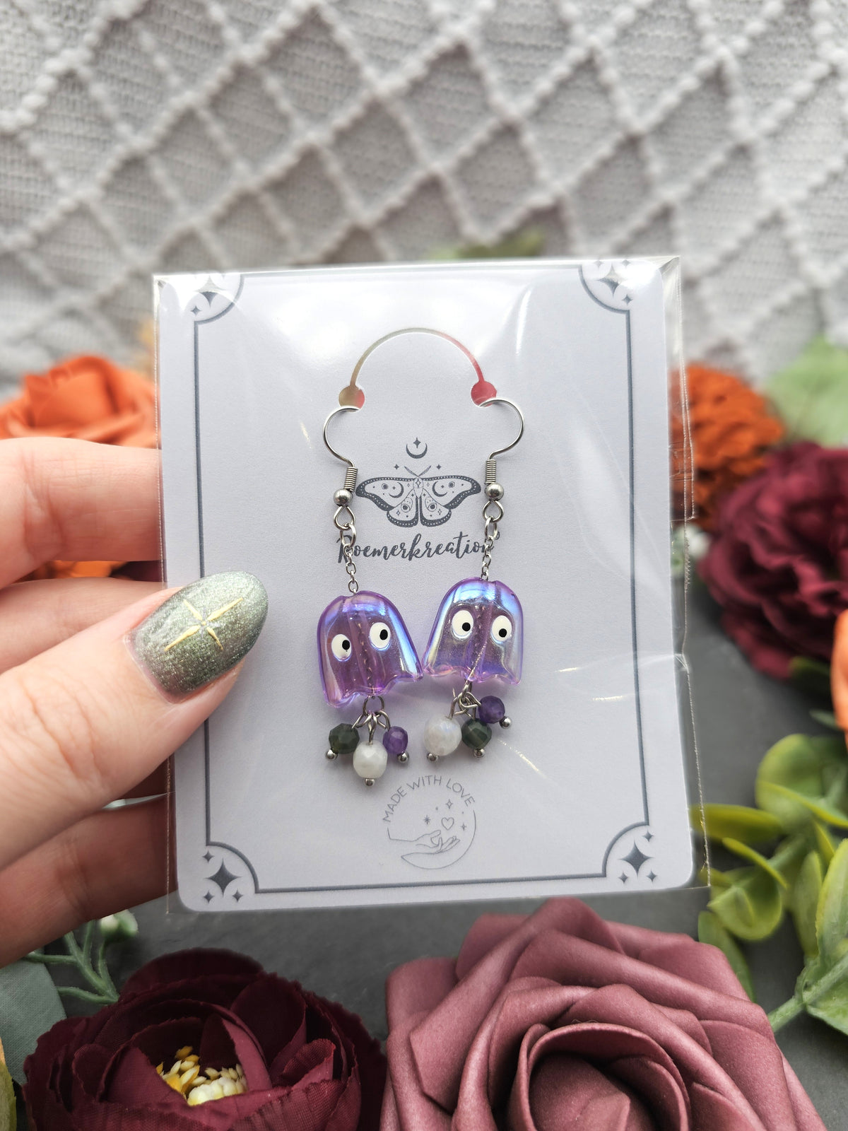 Ohrringe Geist | Mondstein Amethyst Moosachat | Edelstahl