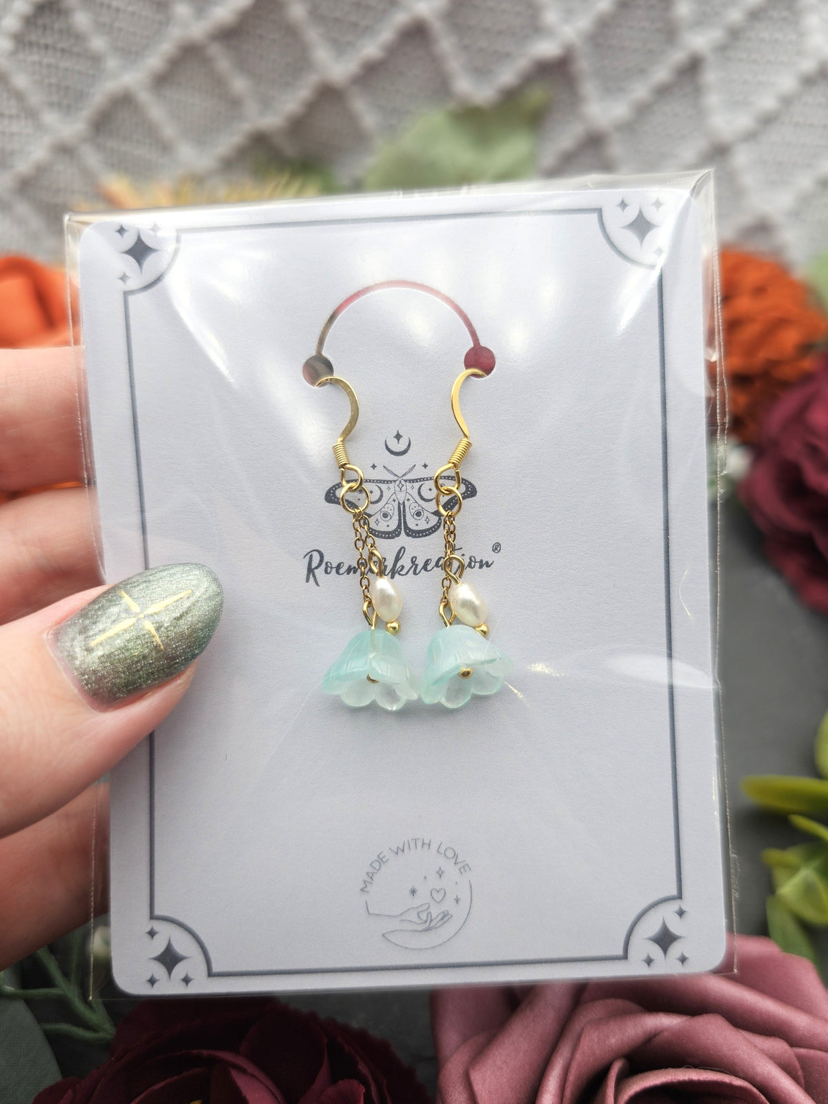 Ohrringe Floral Mint | Süßwasserzuchtperle | Edelstahl vergoldet