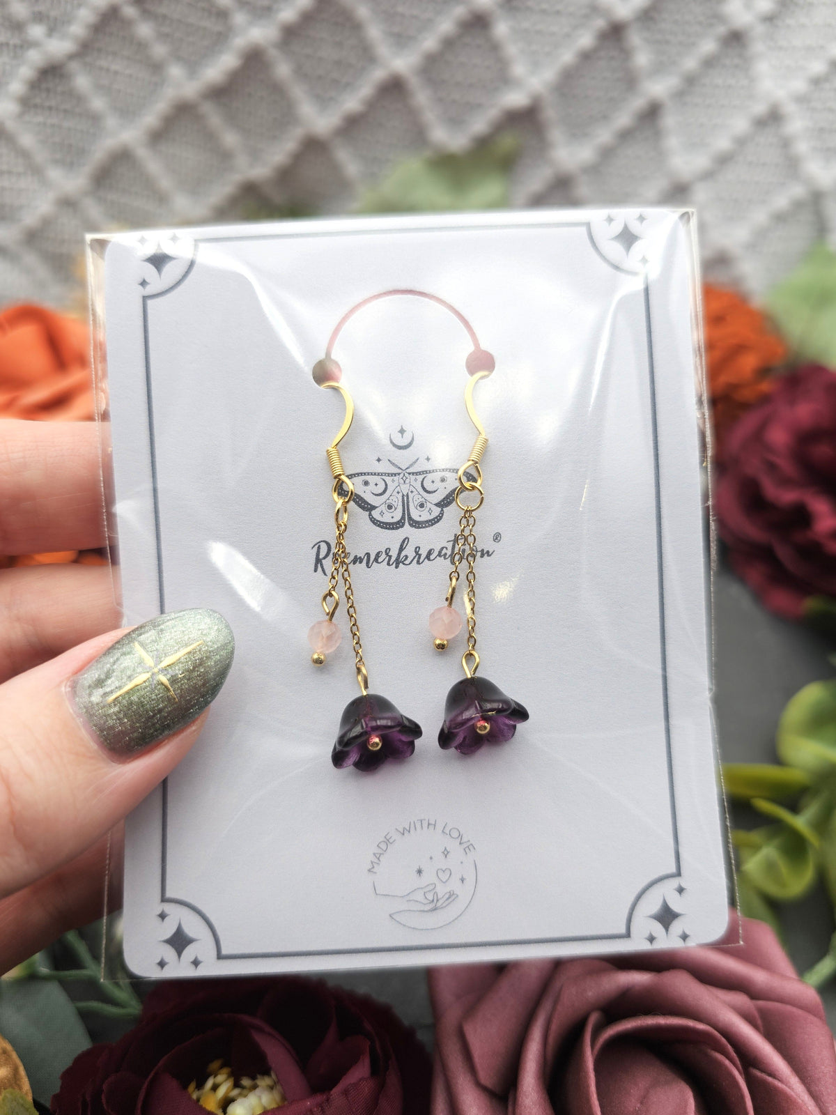 Ohrringe Floral Lila | Rosaquarz | Edelstahl vergoldet