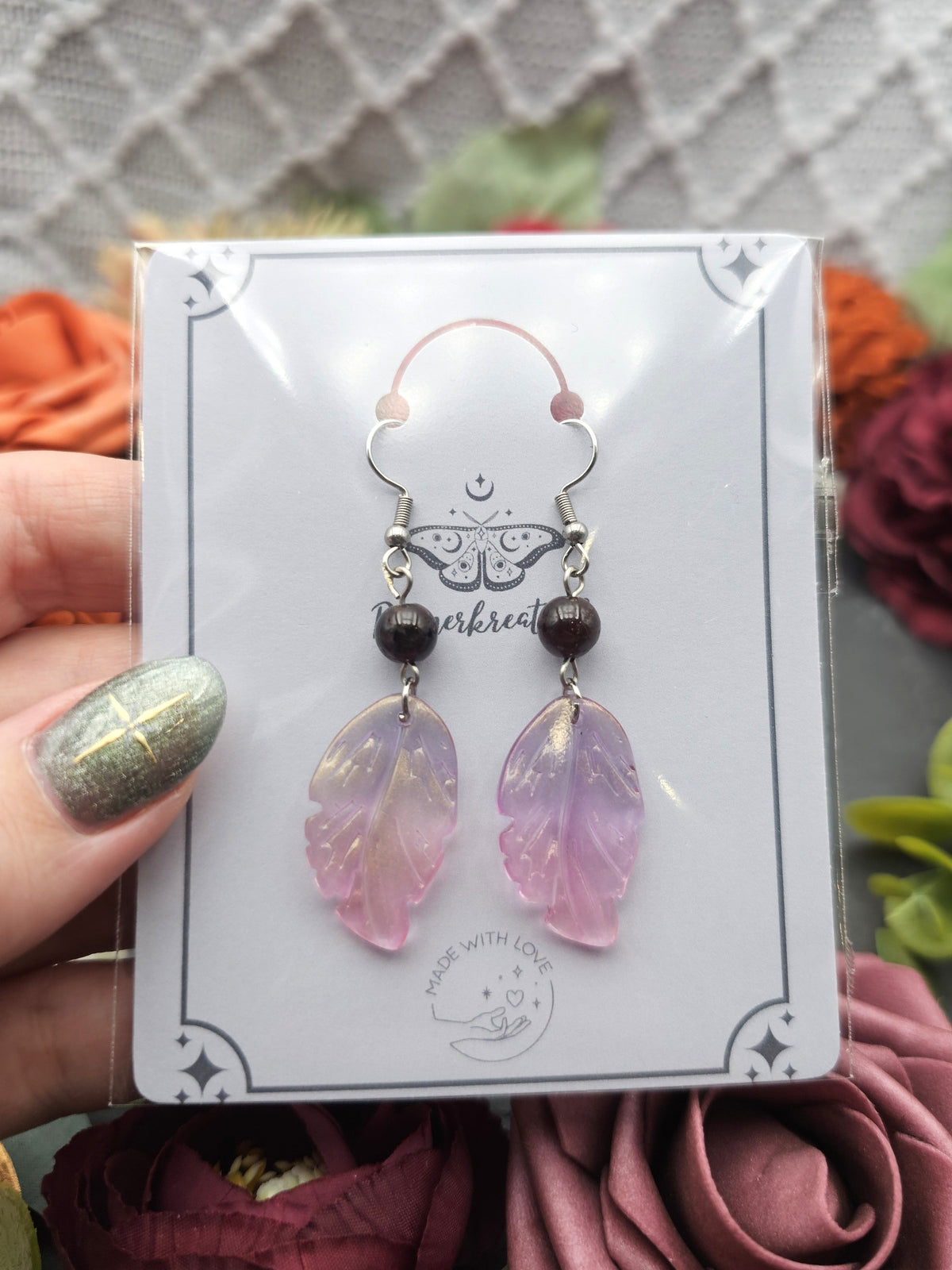 Ohrringe Blätter Rosa | Granat | Edelstahl