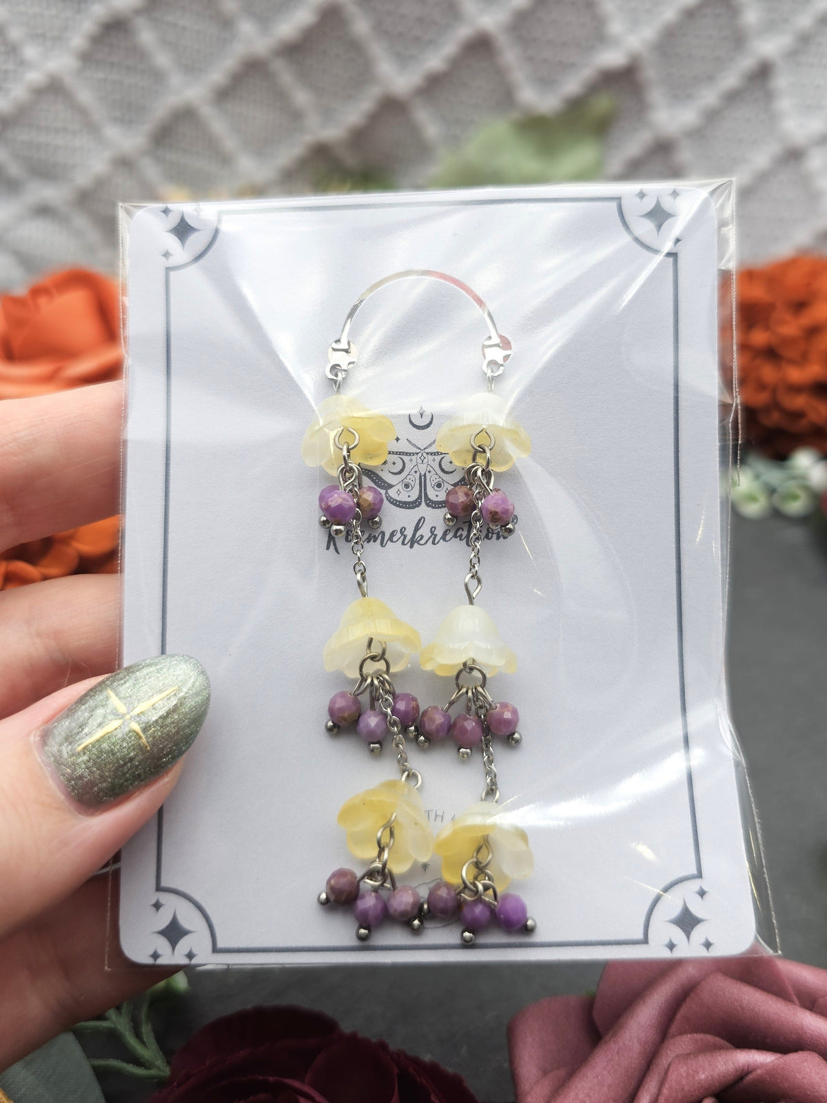 Ohrringe Floral Gelb Lang | Lepidolith | Edelstahl