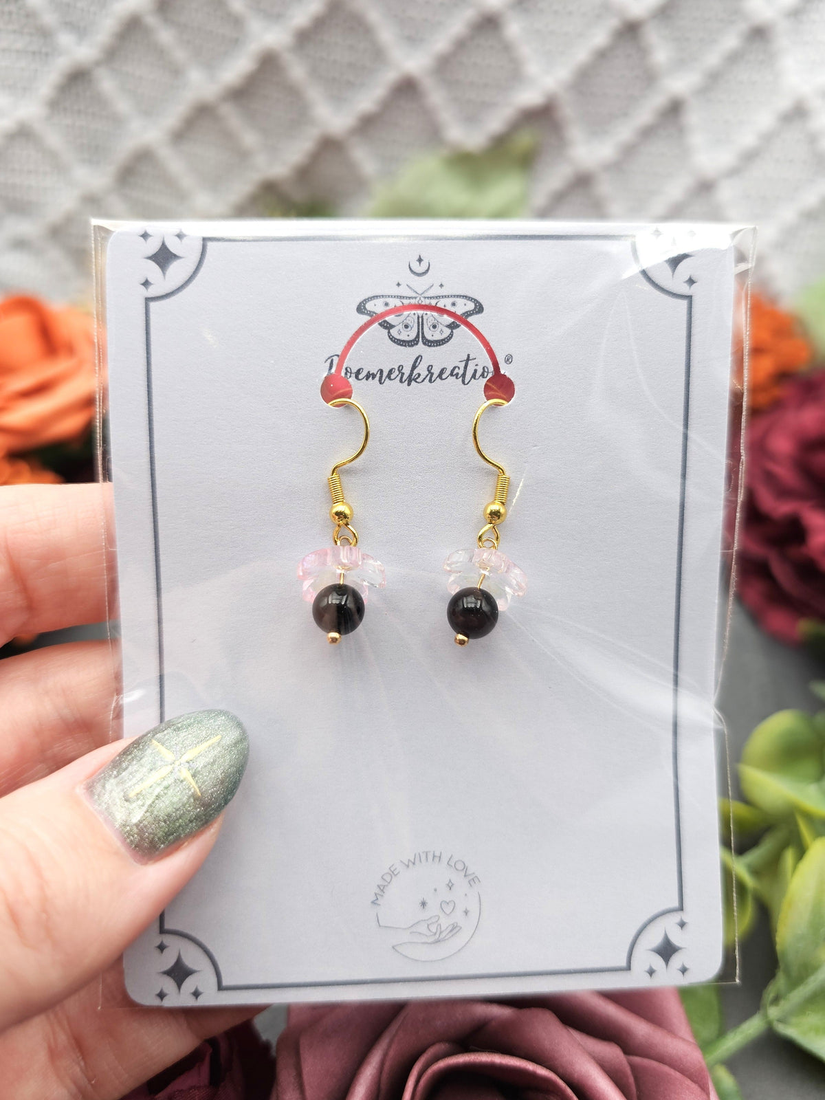 Ohrringe Sakura | Onyx | Edelstahl vergoldet
