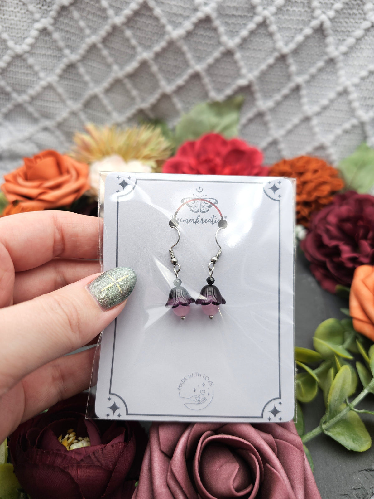 Ohrringe Floral Lila | Rosenquarz & Spinell | Edelstahl