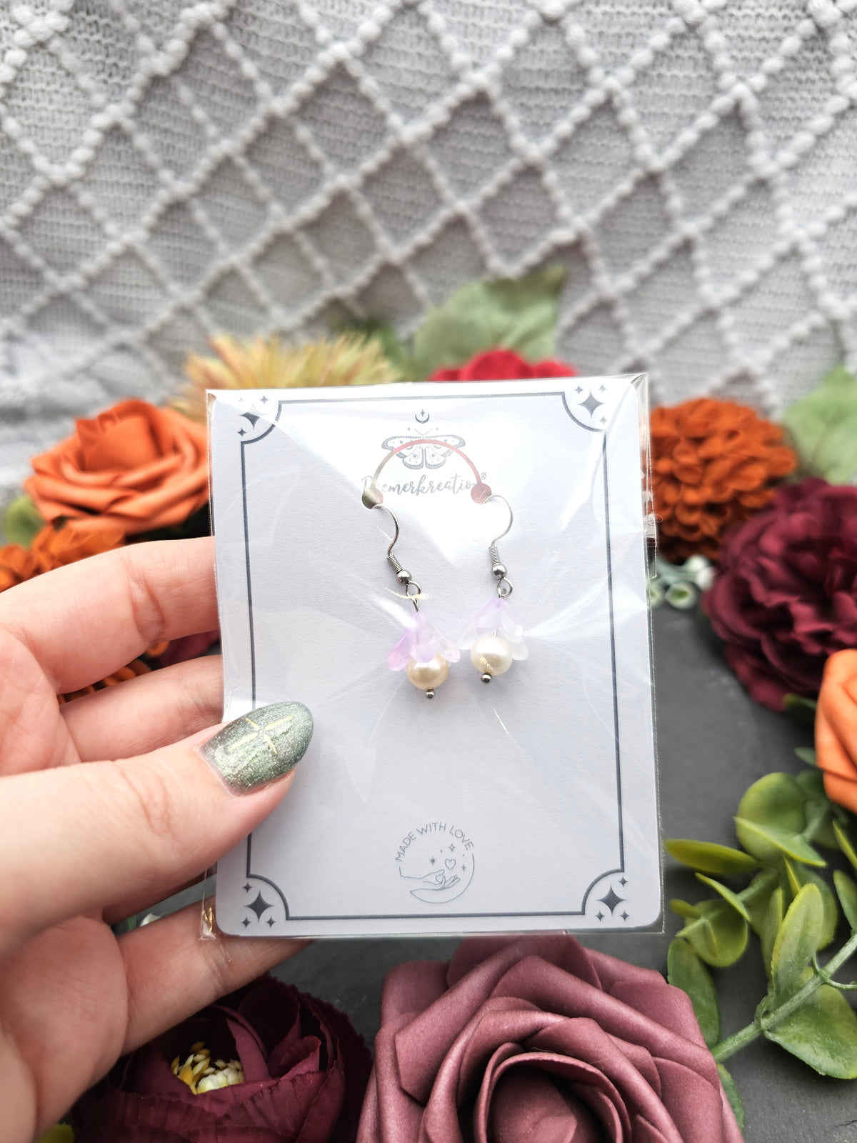 Ohrringe Floral Lila | Süßwasserzuchtperle | Edelstahl