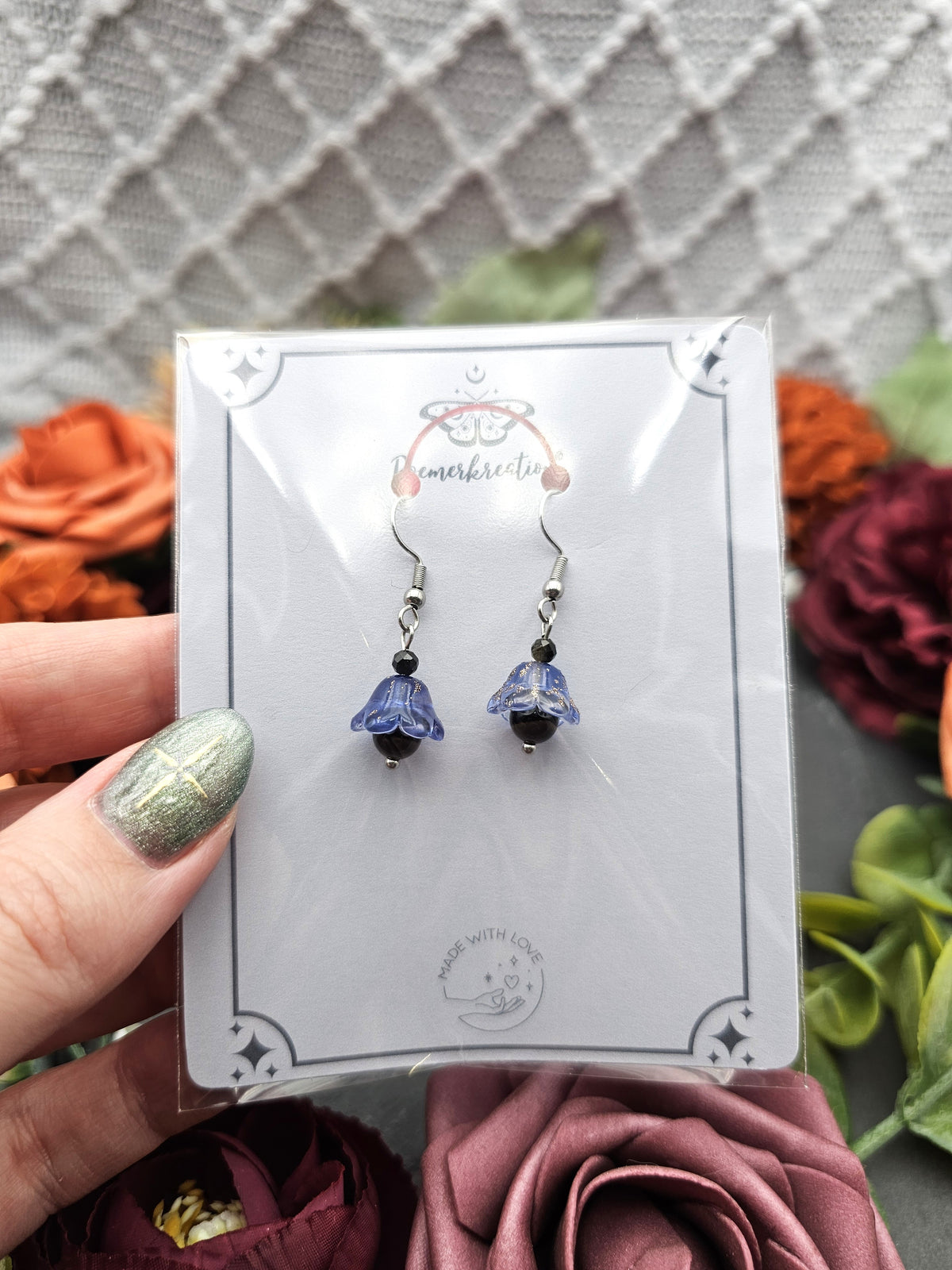 Ohrringe Floral Blau | Onyx & Spinell | Edelstahl