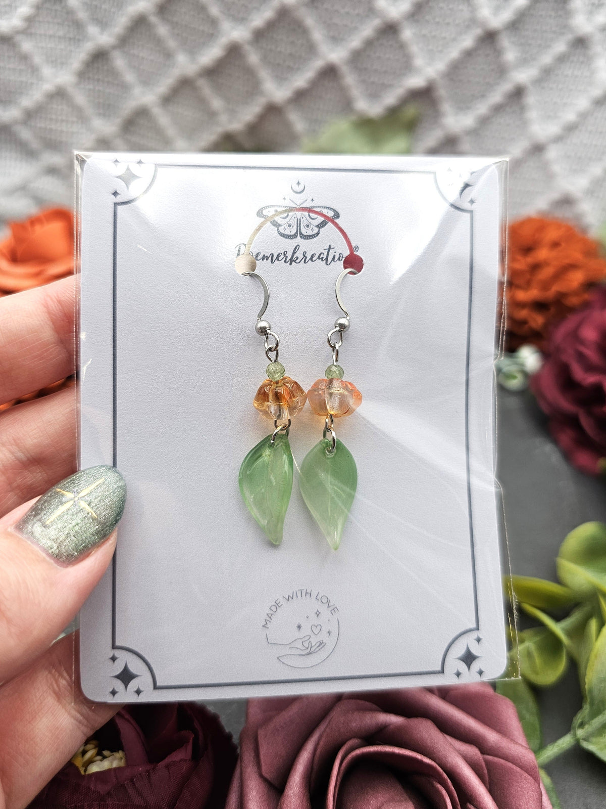 Ohrringe Kürbisse & Blätter | Peridot | Edelstahl