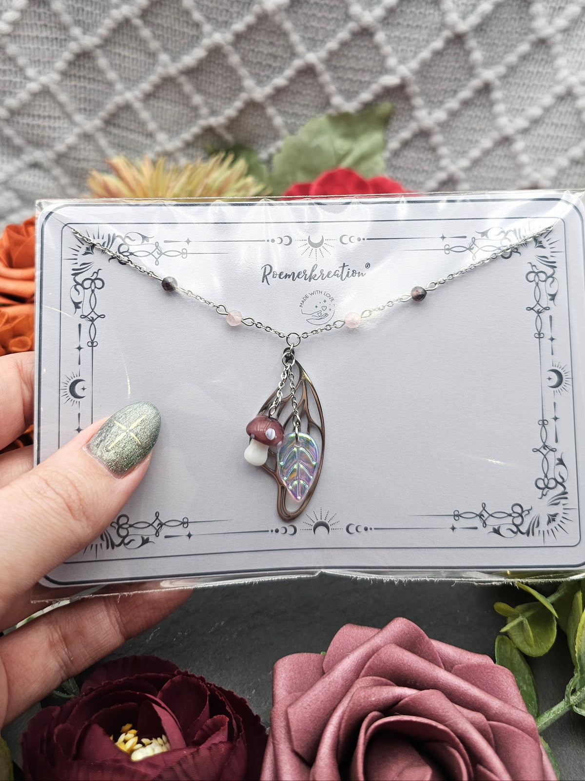 Halskette Magic Forest Light | Rosaquarz & Granat | Edelstahl
