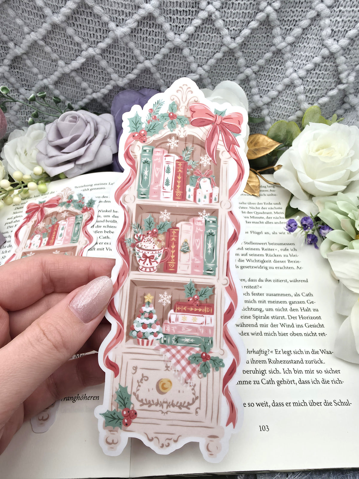 Lesezeichen Christmas Bookshelf Rot | Die Cut Bookmark