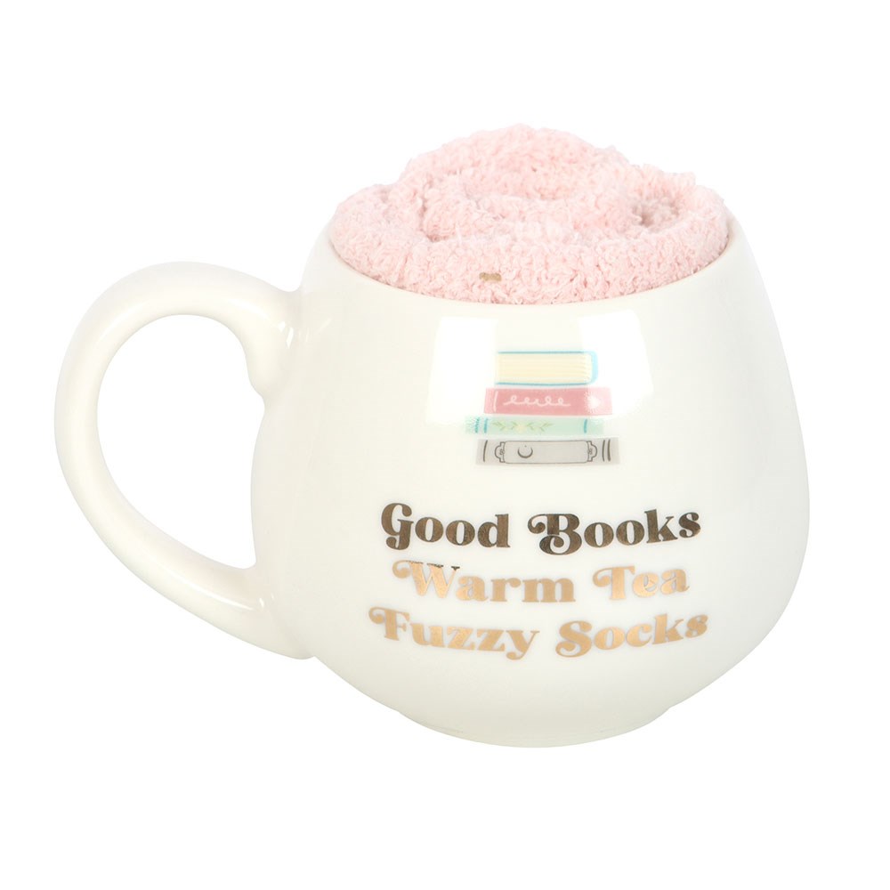 Mug & Socks "Good Books" Ceramic Pink