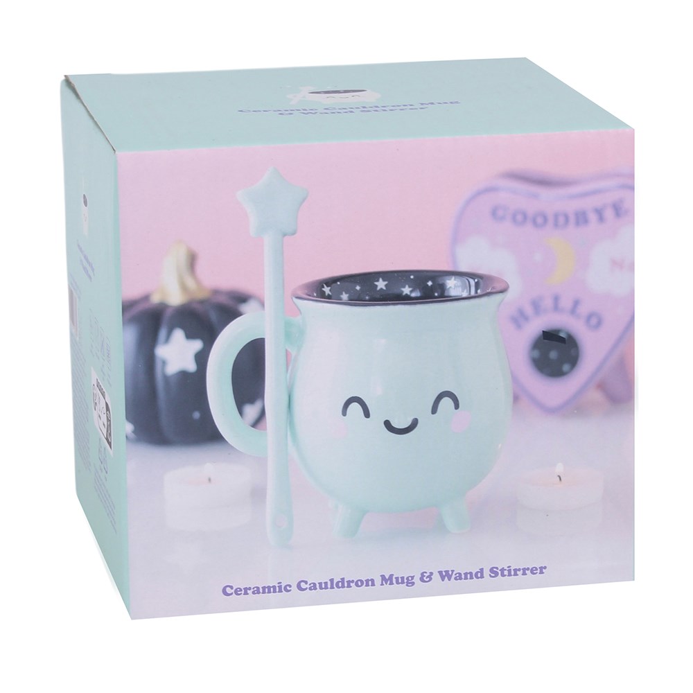 Tasse "Cauldron" mit Zauberstab Löffel Keramik Mint