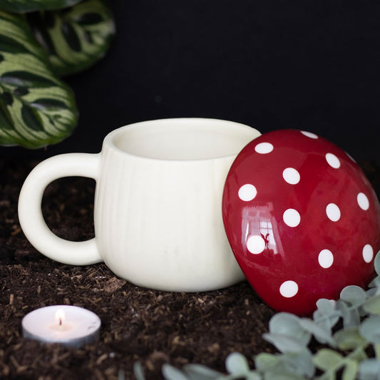 Vorbestellung | Tasse mit Deckel "Mushroom" Keramik weiß