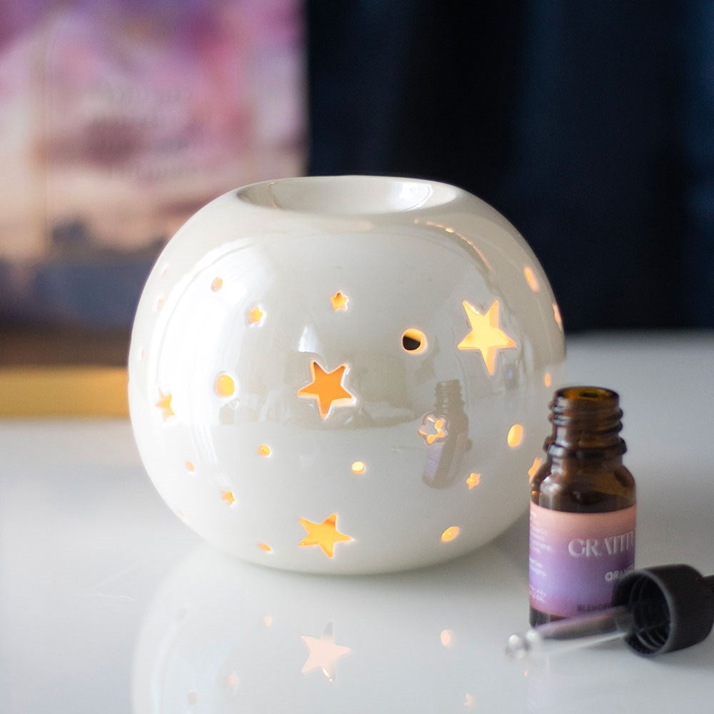 Duftlampe Teelicht "Iridescent Star" Keramik Weiß