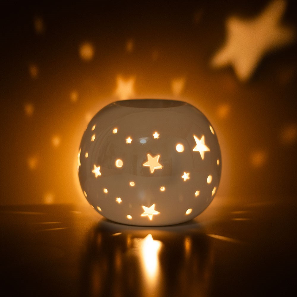 Duftlampe Teelicht "Iridescent Star" Keramik Weiß