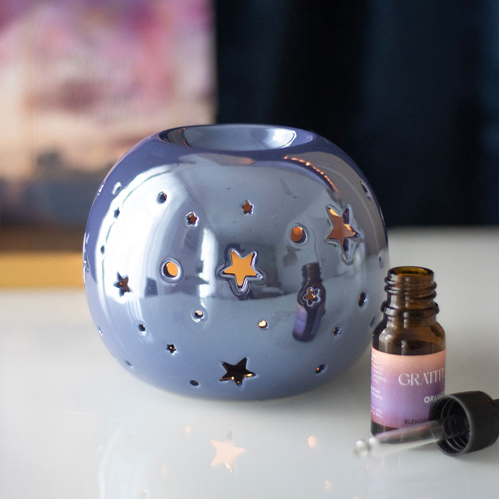 Duftlampe Teelicht "Iridescent Star" Keramik Nachtblau