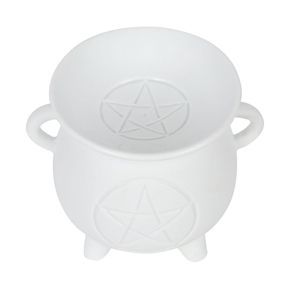 Duftlampe Teelicht Zauberkessel Pentagramm Keramik weiß