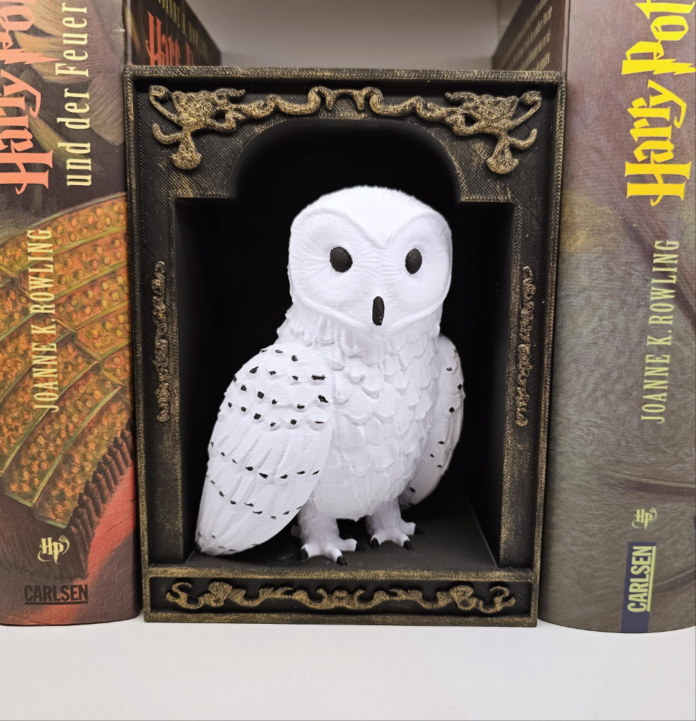 Book Nook Schneeeule Gold | 3D Druck | Buchstütze | Dekoration Bücherregal