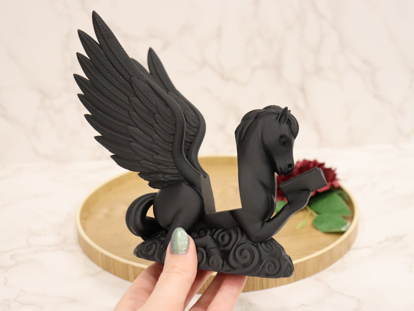 Buchhalter lesender Pegasus Farbwahl | 3D Druck | Aufsteller Taschenbücher E-Reader Tablet
