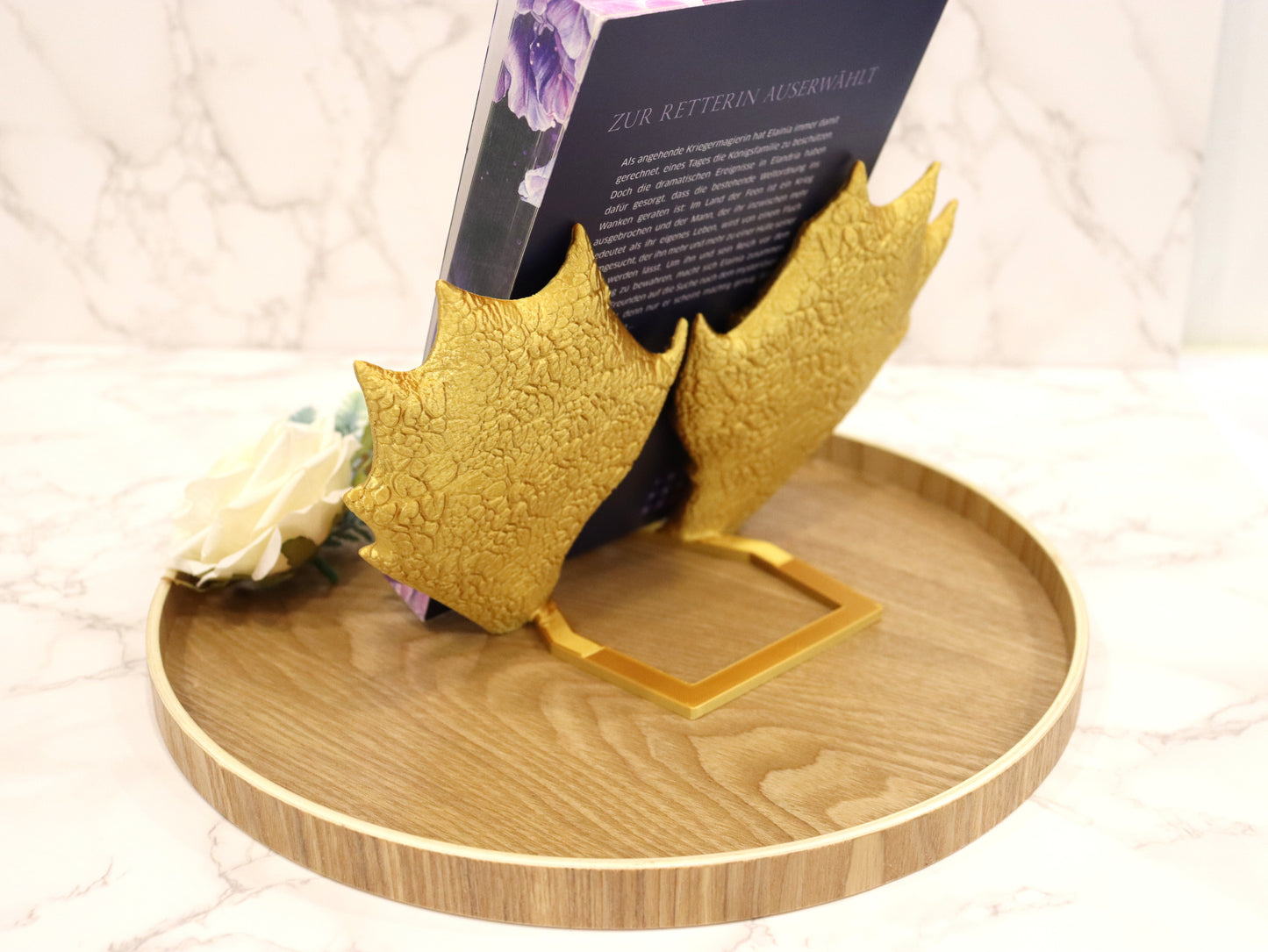 Buchständer Drachenflügel Schwarz oder Gold | 3D Druck | Buchstütze | Halter für Buch E-Reader Tablet