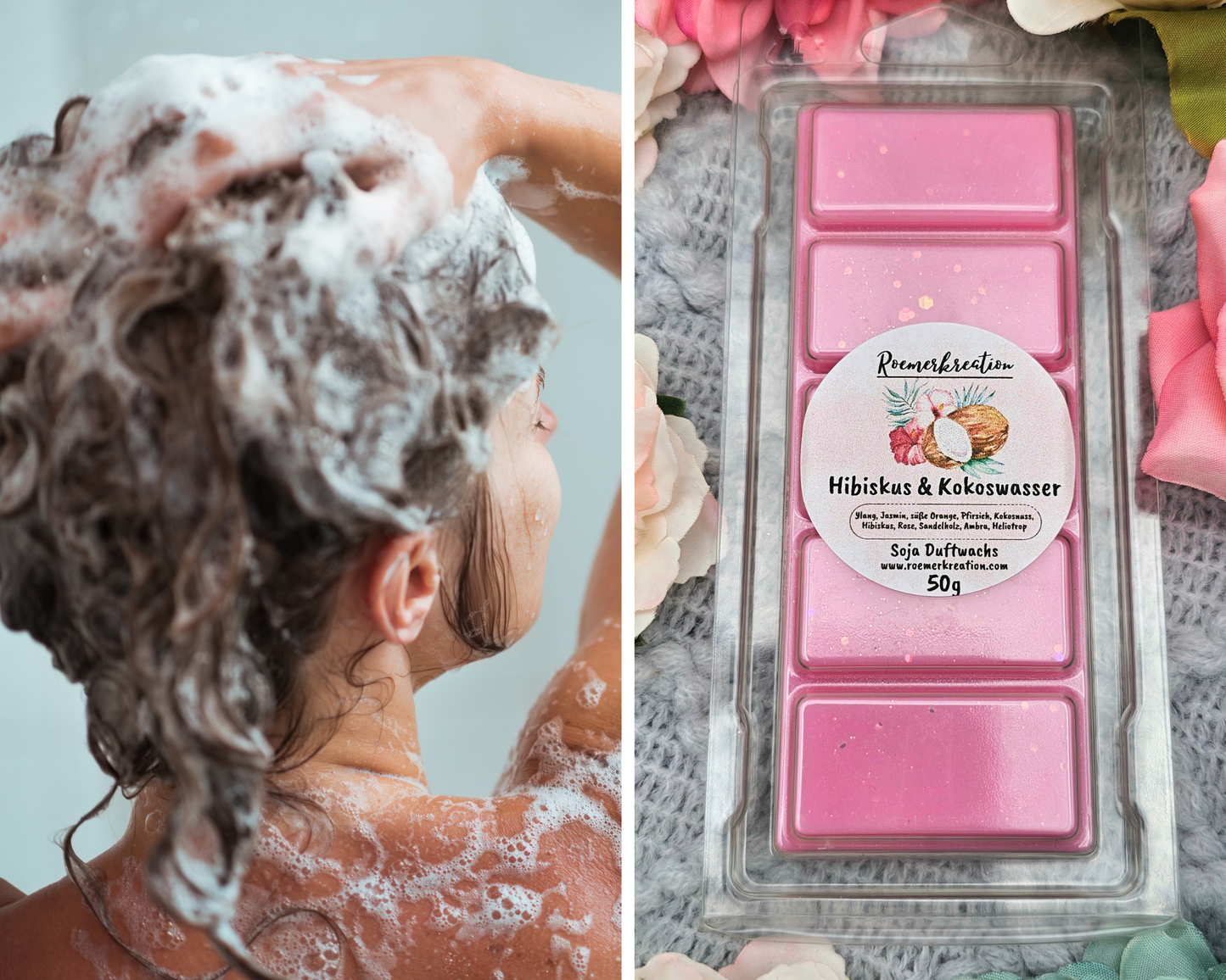 Tafel 50 g | Hibiskus & Kokoswasser | Duftwachs