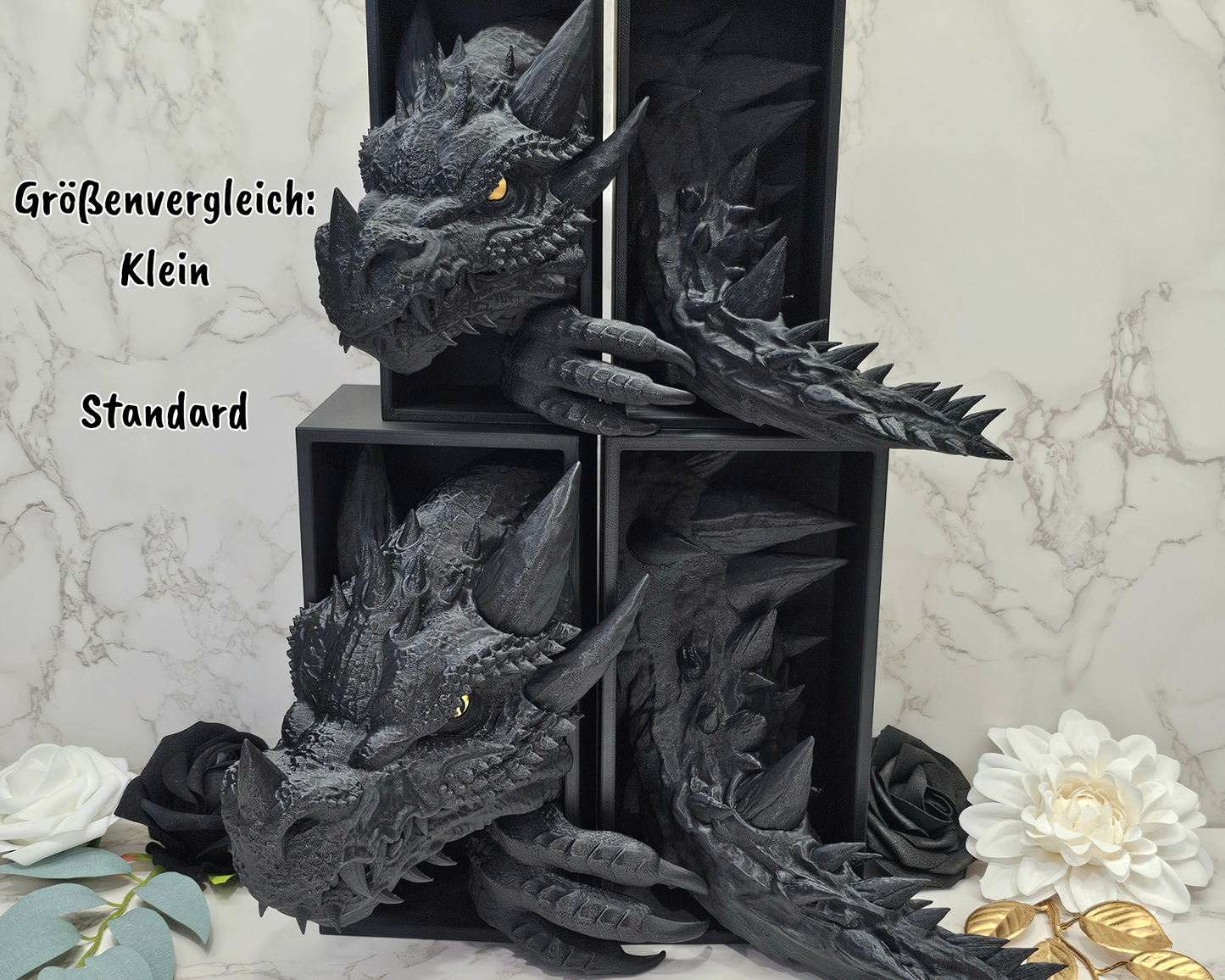 Book Nook Drache Gold/Schwarz Klein | Set/Einzeln | 3D Druck | Buchstütze | Dekoration Bücherregal