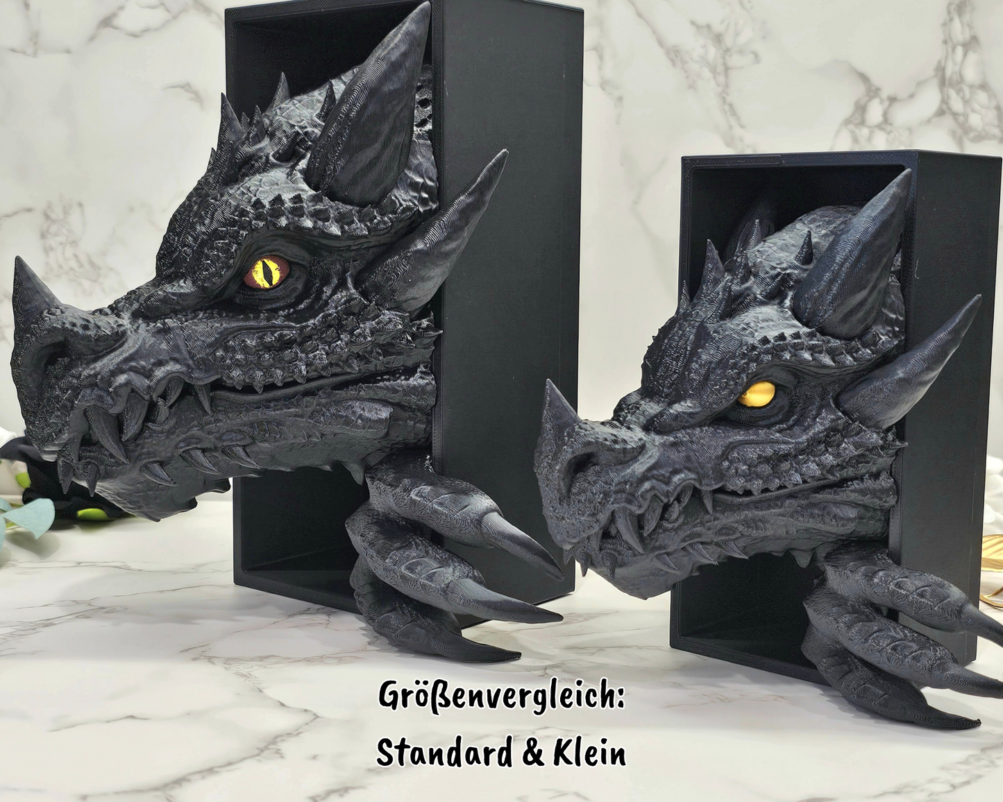 Book Nook Drache Gold/Schwarz Klein | Set/Einzeln | 3D Druck | Buchstütze | Dekoration Bücherregal