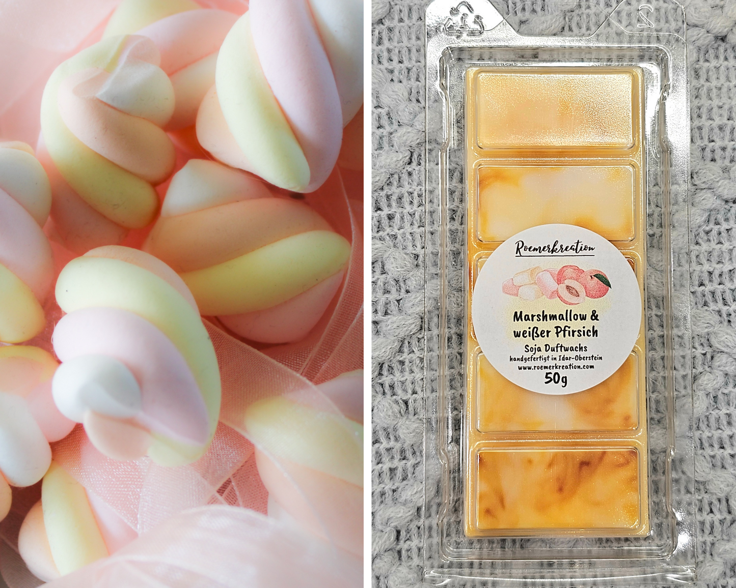 Tafel 50 g | Marshmallow & weißer Pfirsich | Duftwachs