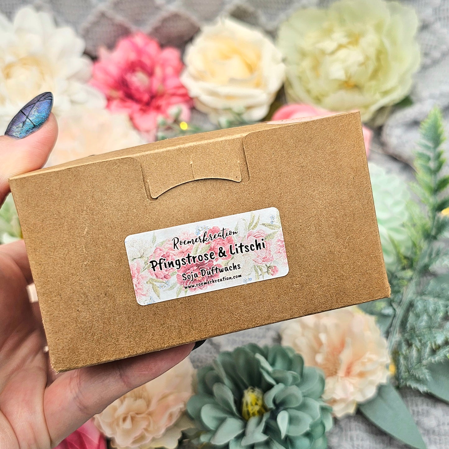Geschenkbox Blüte 75 g | Pfingstrose & Litschi | Duftwachs
