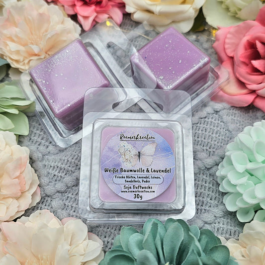 Schale 30 g | Weiße Baumwolle & Lavendel | Duftwachs