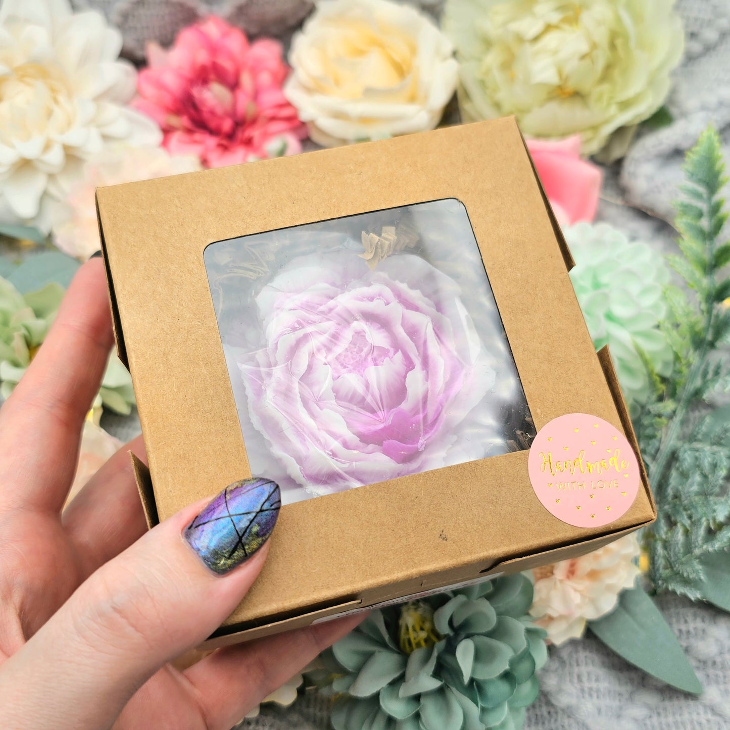 Geschenkbox Blüte 75 g | Pfingstrose & Litschi | Duftwachs