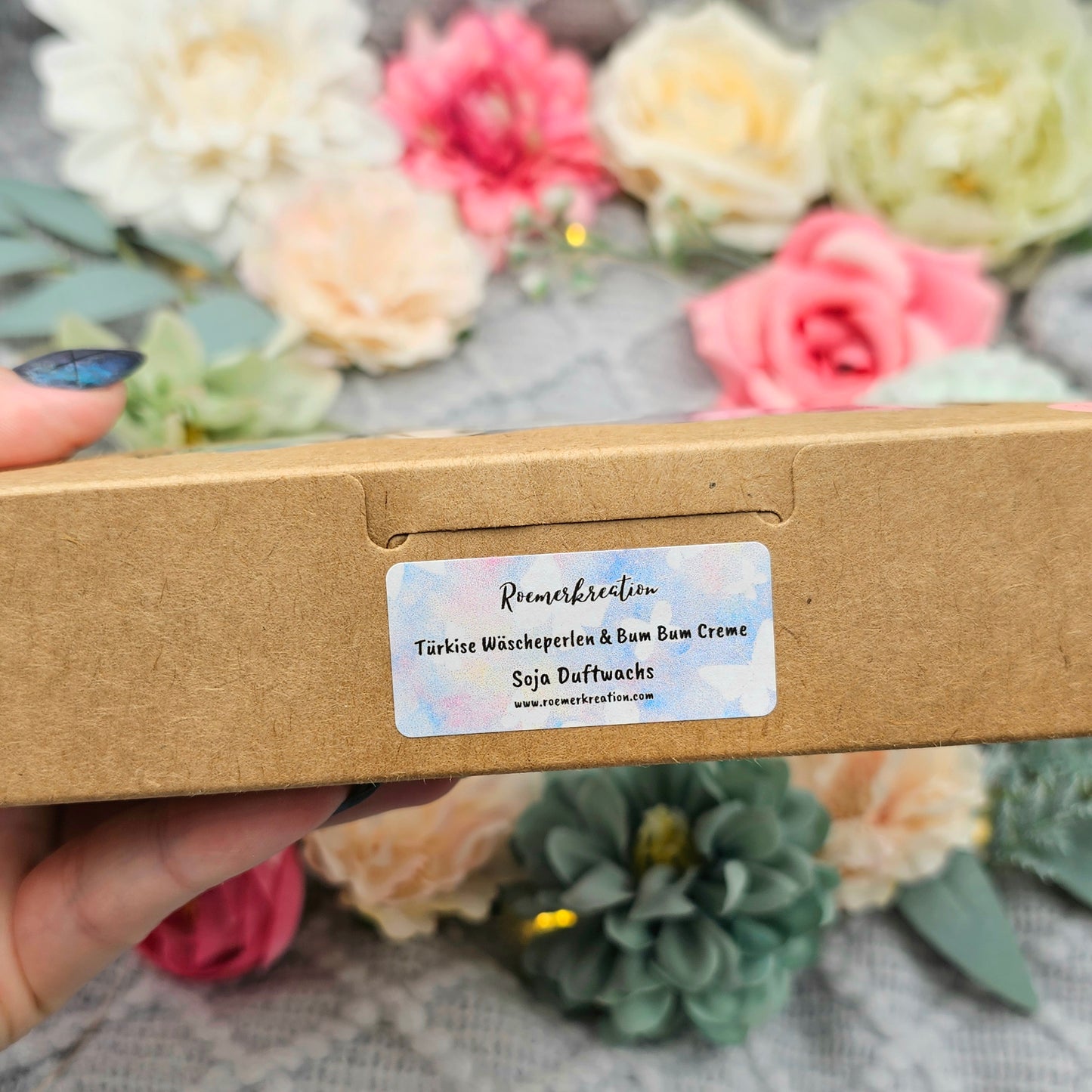 Geschenkbox Herzen Set 80 g | Türkise Wäscheperlen & Bum Bum Creme | Duftwachs