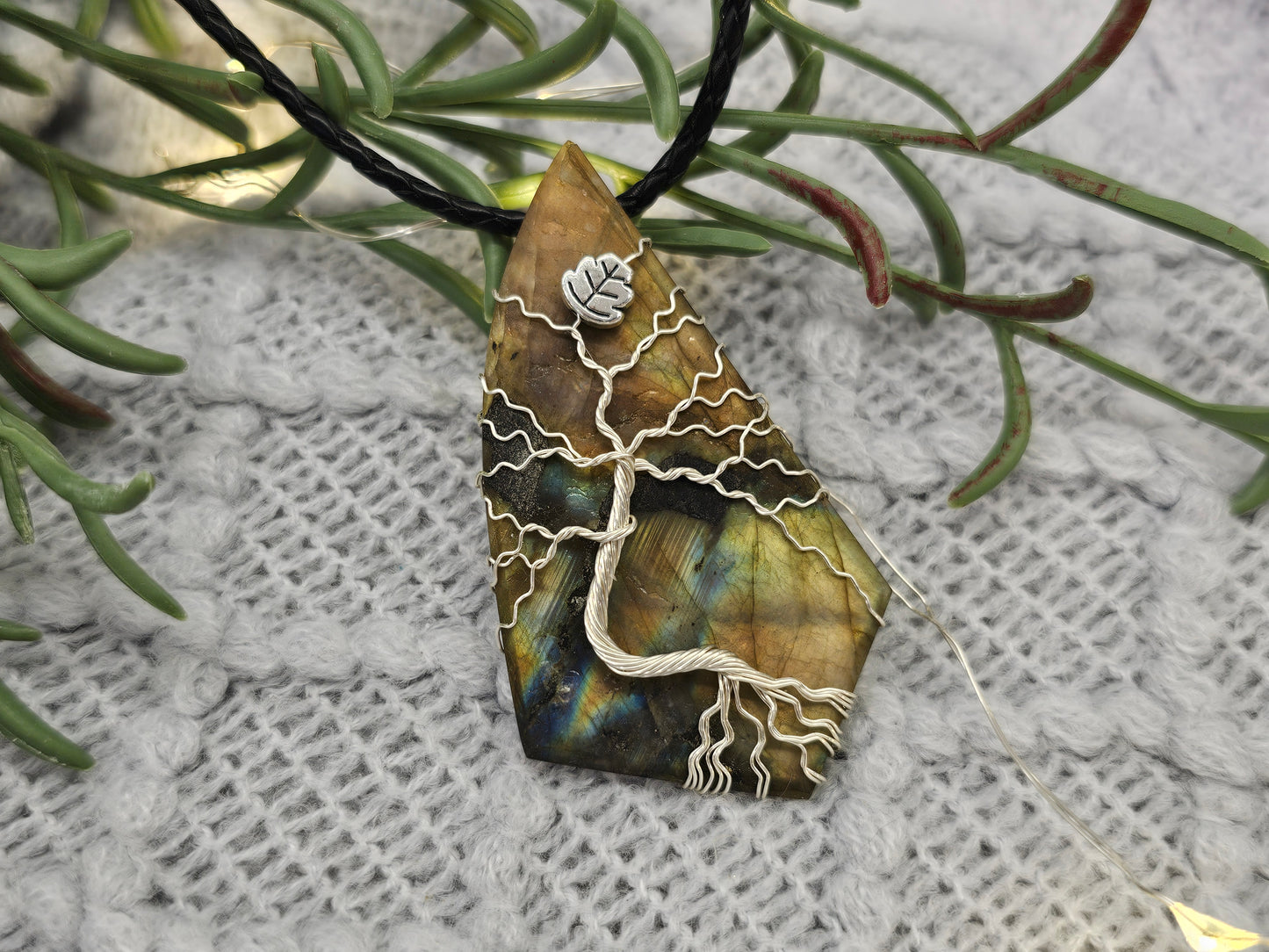 Labradorite Rough Slab Tree of Life Pendant | Jewelry Wire | Gemstone Necklace