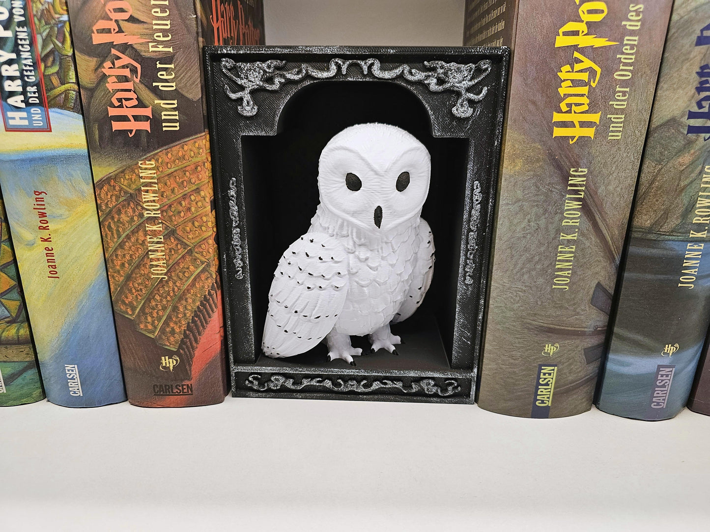 Book Nook Schneeeule Silber | 3D Druck | Buchstütze | Dekoration Bücherregal