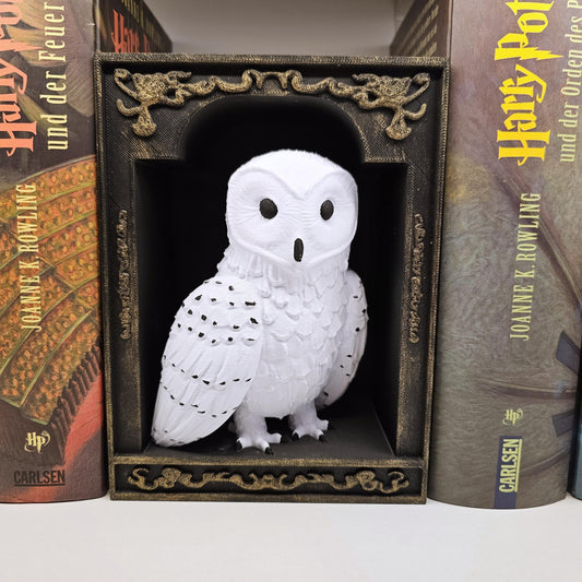 Book Nook Schneeeule Gold | 3D Druck | Buchstütze | Dekoration Bücherregal