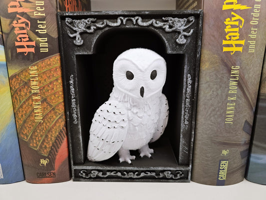 Book Nook Schneeeule Silber | 3D Druck | Buchstütze | Dekoration Bücherregal