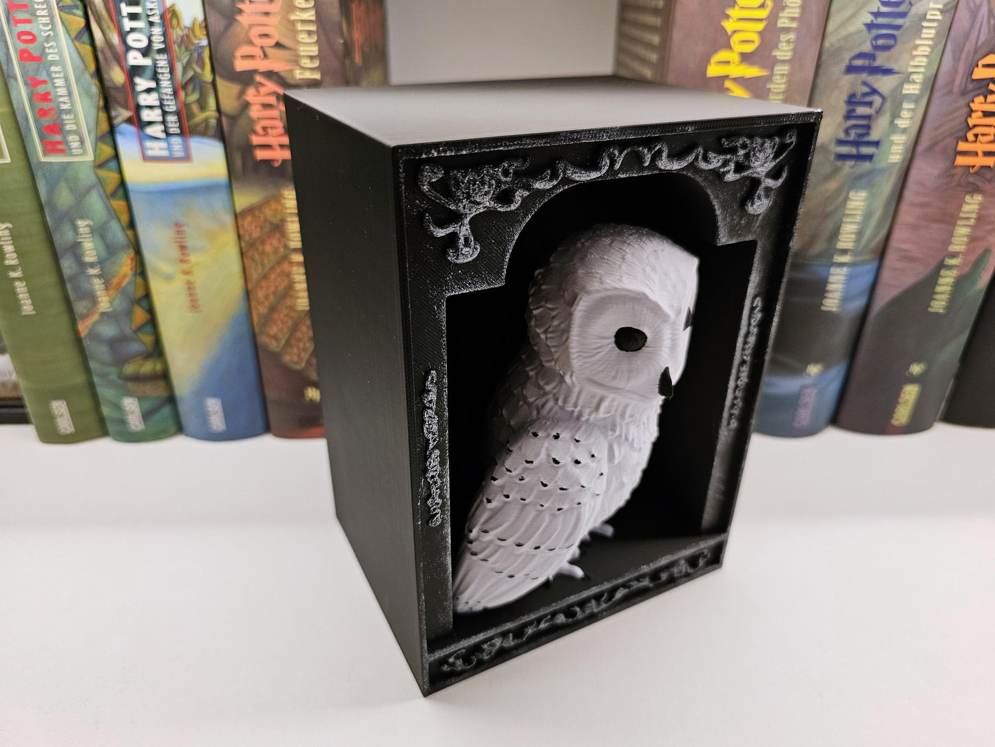 Book Nook Schneeeule Silber | 3D Druck | Buchstütze | Dekoration Bücherregal