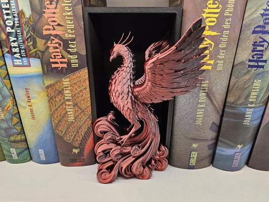 Book Nook Phoenix Rot/Schwarz glänzend | 3D Druck | Buchstütze | Dekoration Bücherregal