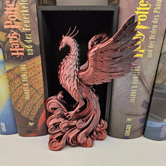 Book Nook Phoenix Rot/Schwarz glänzend | 3D Druck | Buchstütze | Dekoration Bücherregal