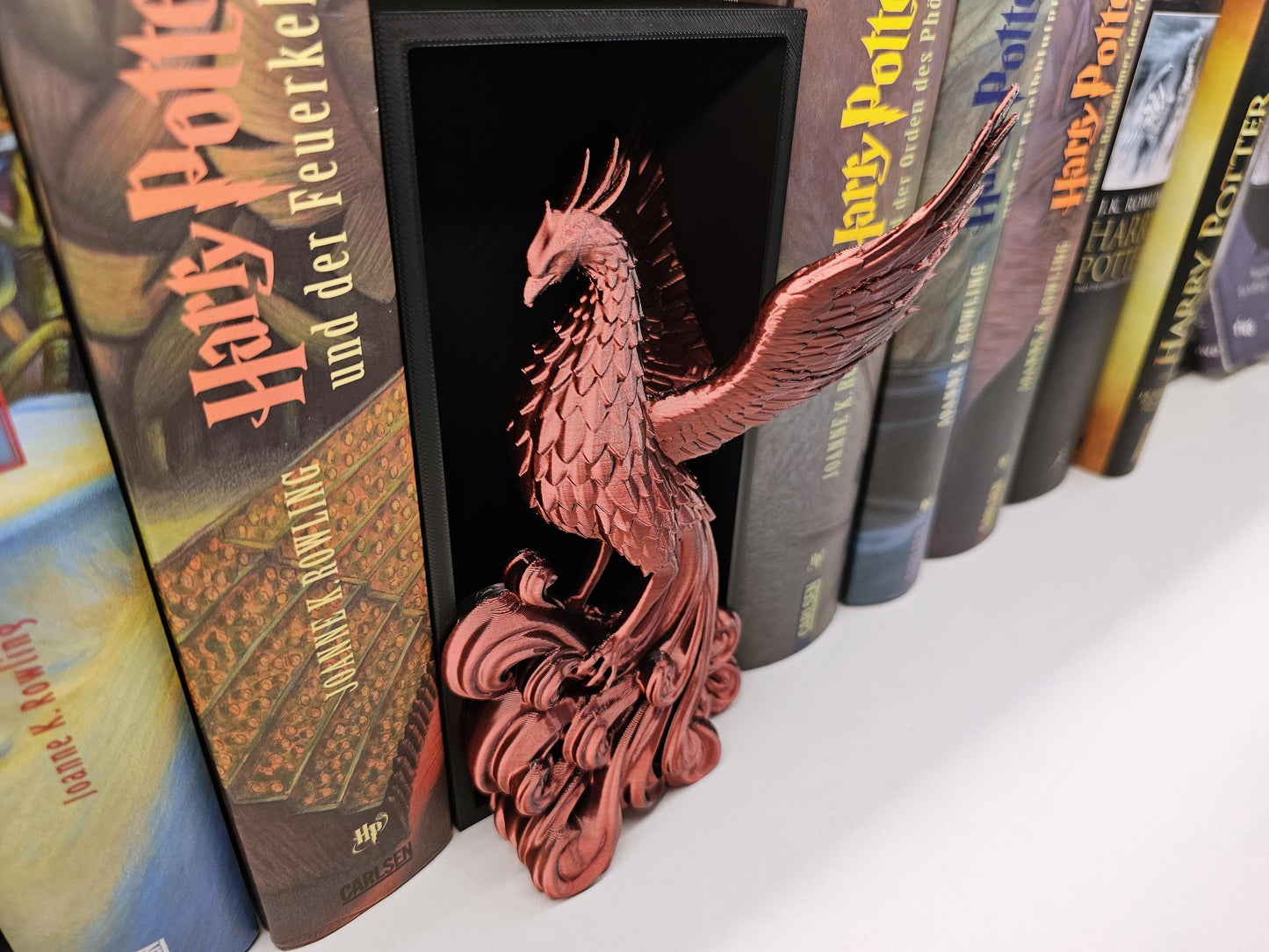 Book Nook Phoenix Rot/Schwarz glänzend | 3D Druck | Buchstütze | Dekoration Bücherregal