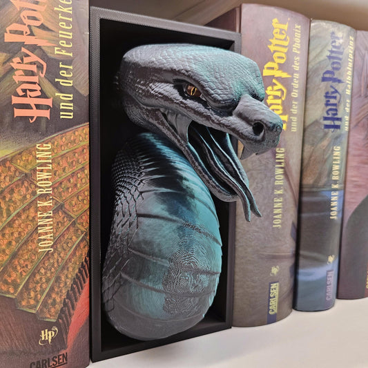 Book Nook Schlange Grün/Schwarz glänzend | 3D Druck | Buchstütze | Dekoration Bücherregal