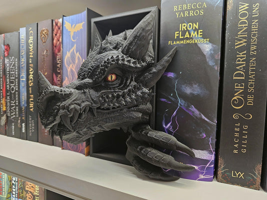 Book Nook Drache Schwarz | 3D Druck | Buchstütze | Dekoration Bücherregal