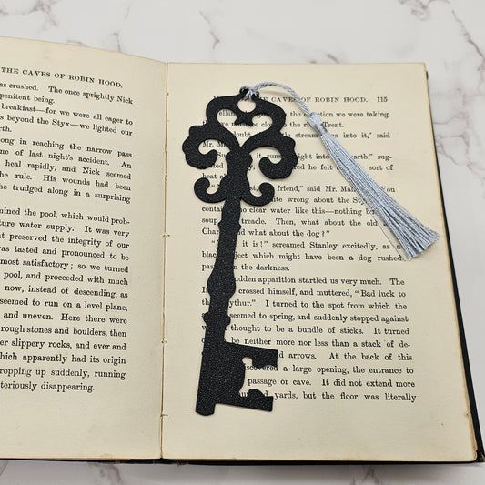 Lesezeichen Antiker Schlüssel Schwarz mit Quaste Silber | 3D Druck | Bookmark